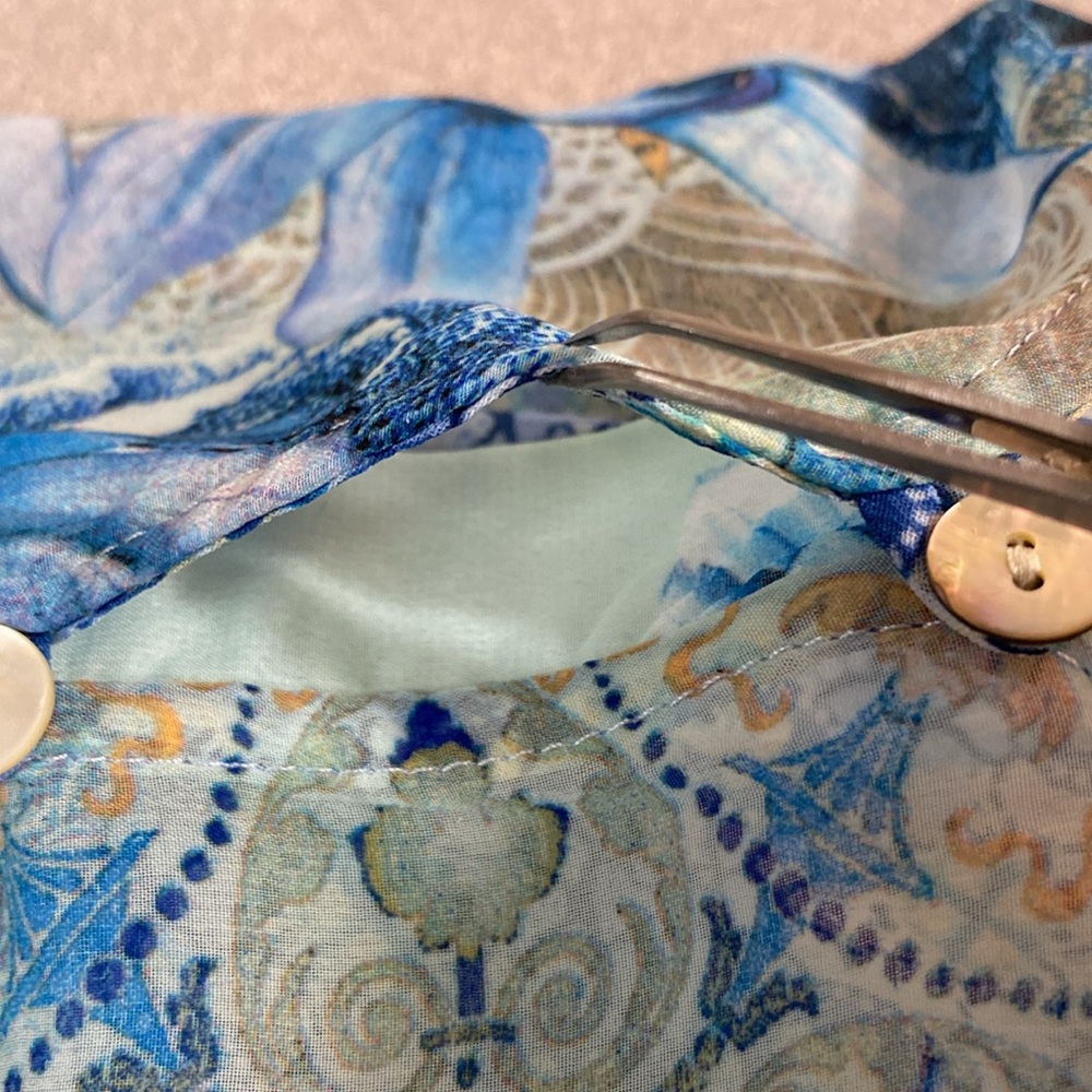 Blue Ruffled Blouse with 3/4 Sleeves - Picture 7 of 7